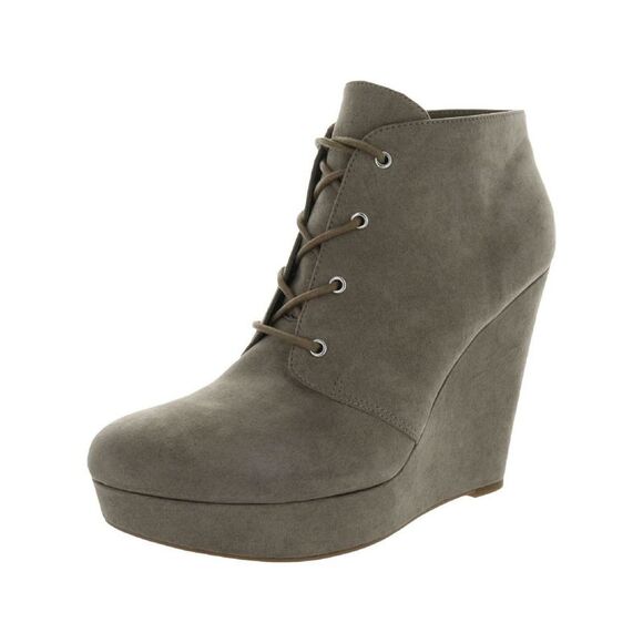 GBG Womens Gray 1" Platform Cushioned Almond Toe Wedge Lace-Up Dress Booties 9.5 - Picture 1 of 3